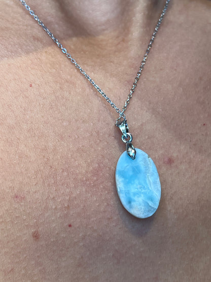 Collier Larimar Naturel – Sérénité & Douceur | Chaîne en Acier Inoxydable Argenté