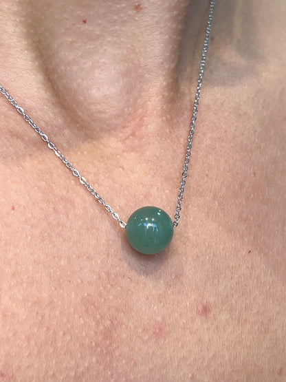 Collier Aventurine Naturelle – Acier Argenté Inoxydable – Chance & Sérénité