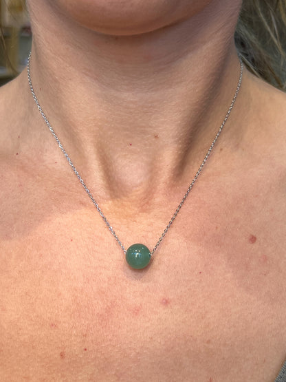 Collier Aventurine Naturelle – Acier Argenté Inoxydable – Chance & Sérénité