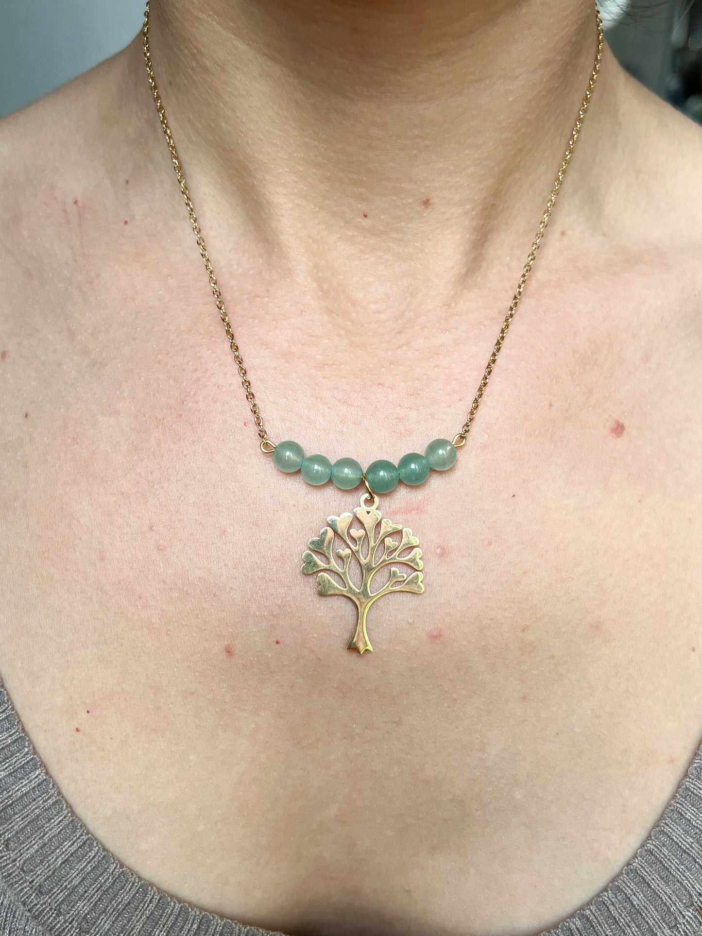 Aventurine Verte Collier – Pierre Naturelle Vert Aventurine | Acier Doré Hypoallergénique