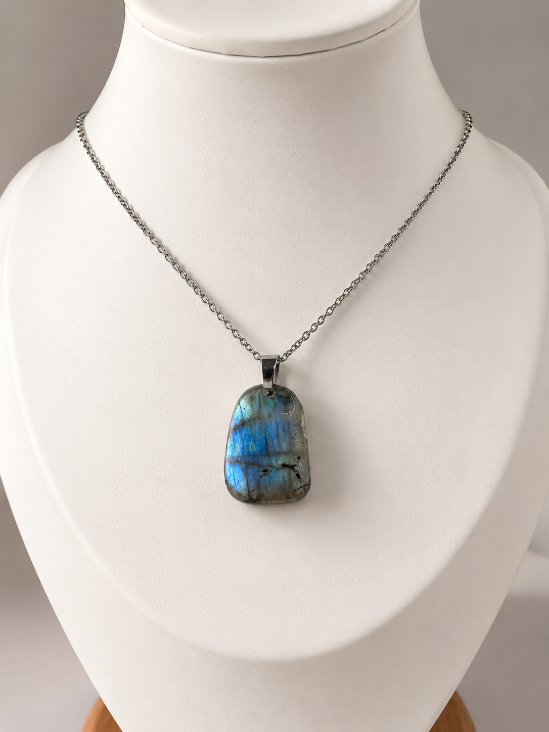 Collier en Labradorite Authentique – Acier Inoxydable Argenté – Fait Main en France