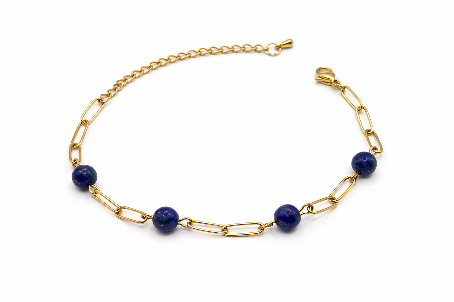 Bracelet lapis lazuli bienfaits, acier inoxydable doré femme