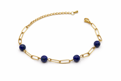 Bracelet lapis lazuli bienfaits, acier inoxydable doré femme