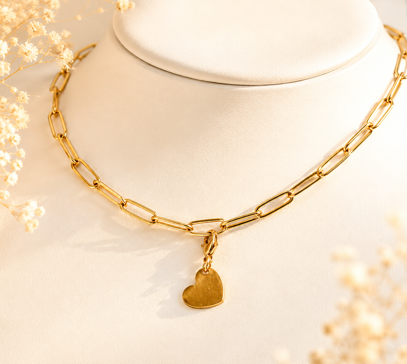 Charm Cœur Doré en Acier Inoxydable – Pendentif Cœur Femme Élégant