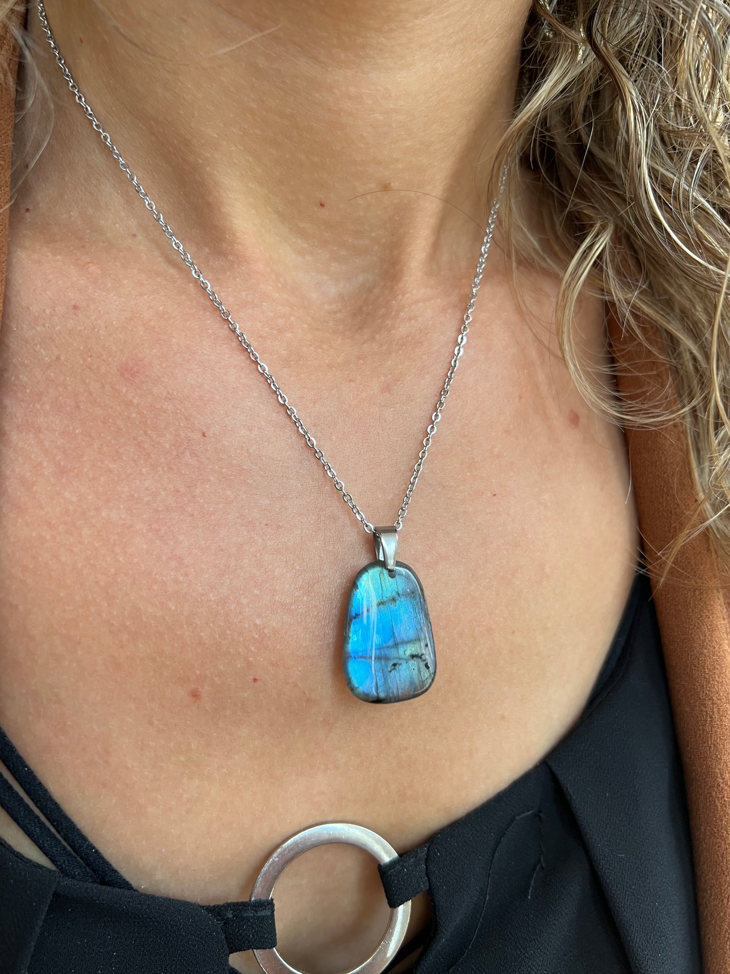 Collier en Labradorite Authentique – Acier Inoxydable Argenté – Fait Main en France
