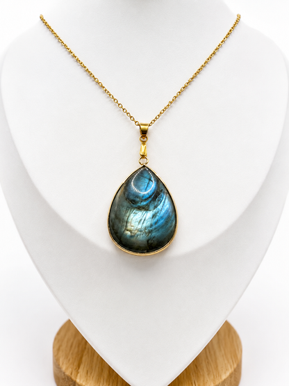Collier Labradorite Femme en Acier Inoxydable Argenté