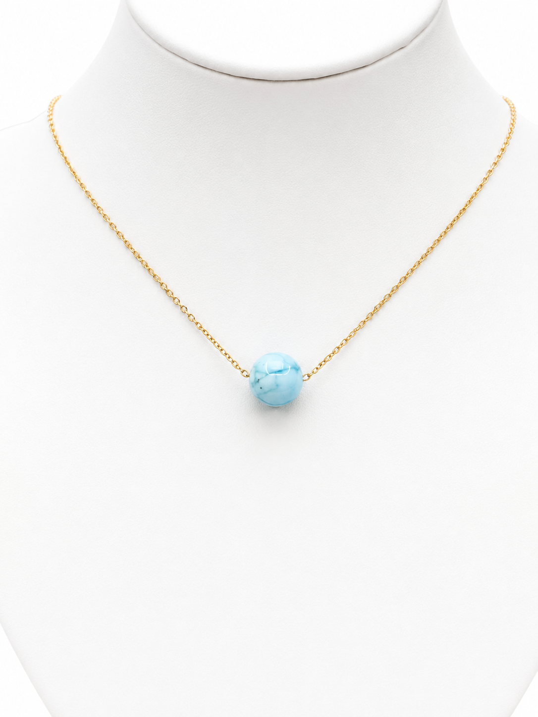 Collier Larimar Véritable – Perle 10 mm & Acier Inoxydable Argenté | Lithothérapie Femme
