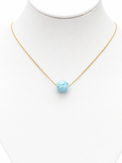 Collier Larimar Véritable – Perle 10 mm & Acier Inoxydable Argenté | Lithothérapie Femme