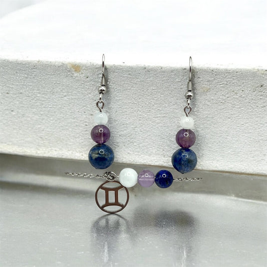 Parure Gémeaux Bracelet & Boucles – Bijoux Astrologiques Acier Argenté