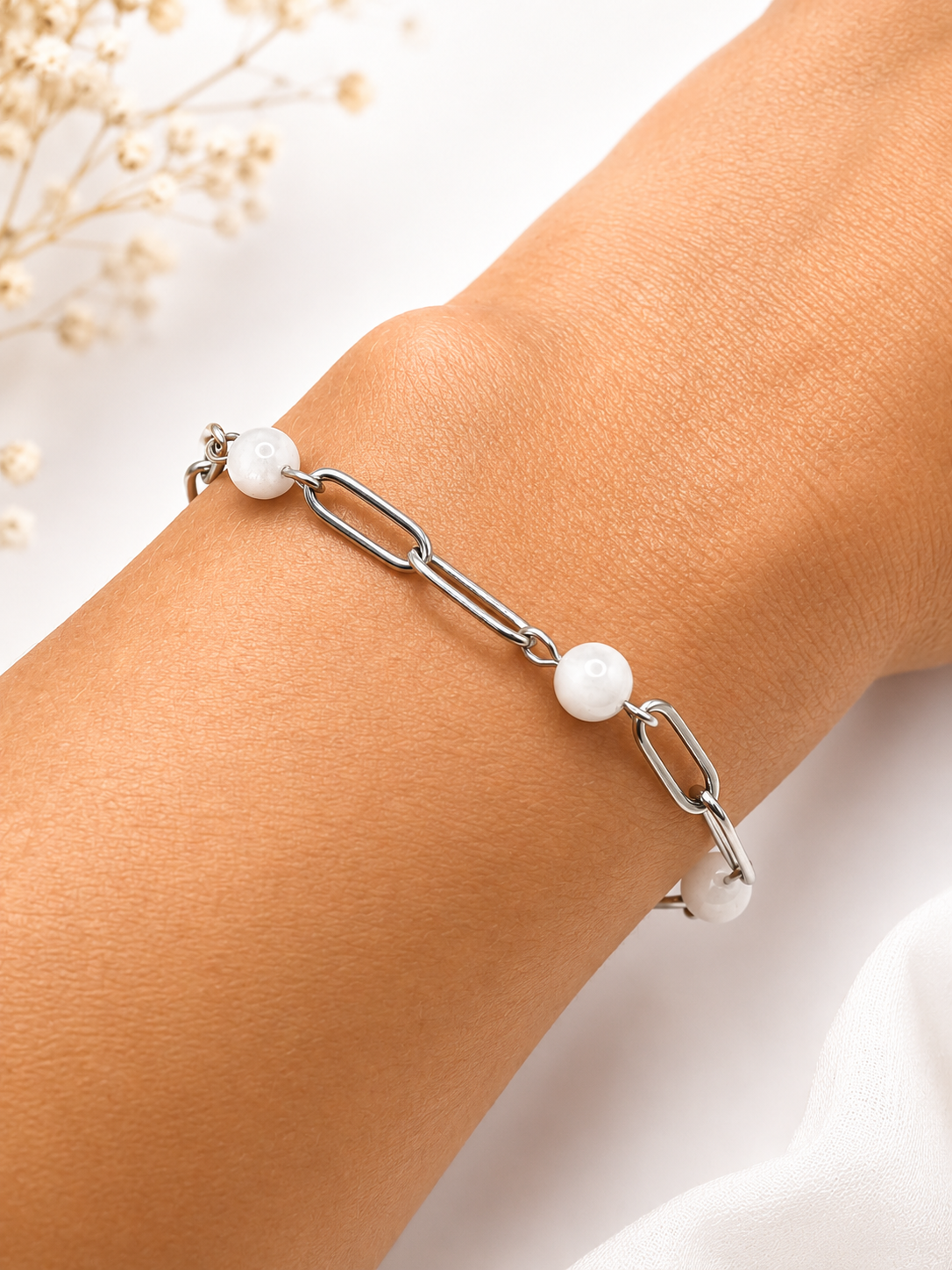 Bracelet pierre de lune en acier inoxydable – bijou femme intuitif