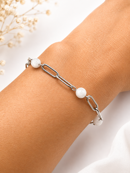 Bracelet pierre de lune en acier inoxydable – bijou femme intuitif