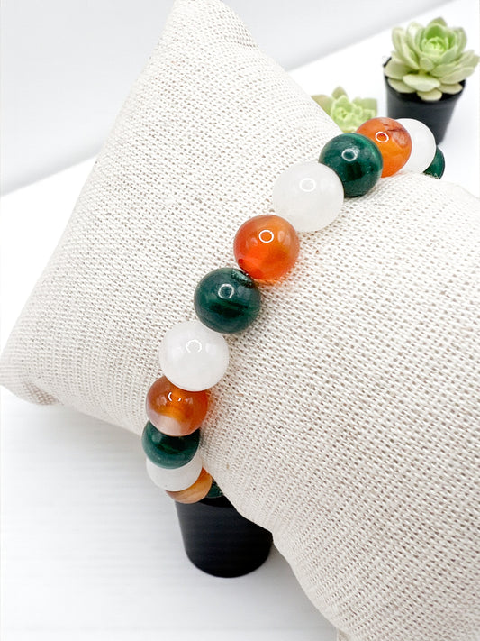Bracelet Bien-Être Féminin – Cornaline, Malachite & Pierre de Lune 🌙