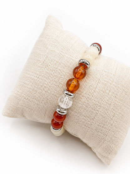 BRACELET FERTILITÉ PIERRES NATURELLES 8 MM – CORNALINE, PIERRE DE LUNE, JASPE ROUGE & CRISTAL DE ROCHE