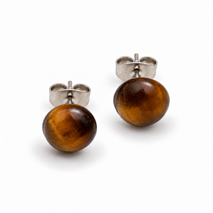 Boucles d’oreilles œil de tigre – Acier inoxydable argenté