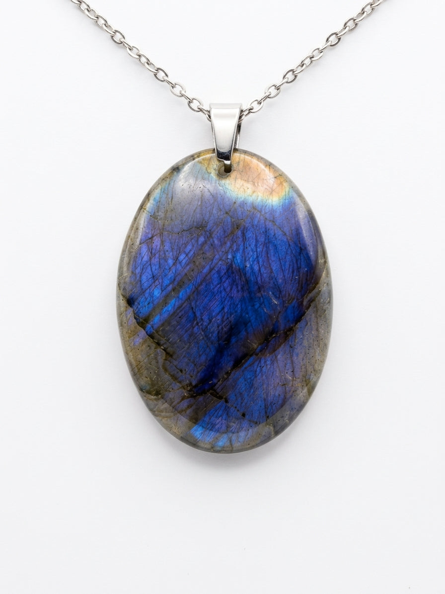 Labradorite protection – Collier labradorite femme en acier inoxydable argenté hypoallergénique