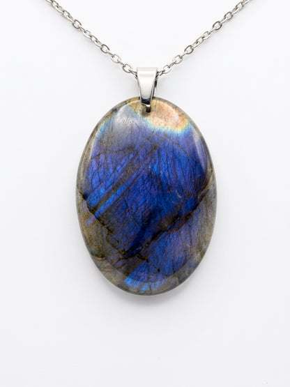 Labradorite protection – Collier labradorite femme en acier inoxydable argenté hypoallergénique