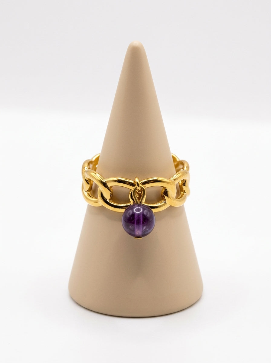 Bague Améthyste Véritable en Acier Inoxydable Doré – Bijou Femme Élégant & Lithothérapie
