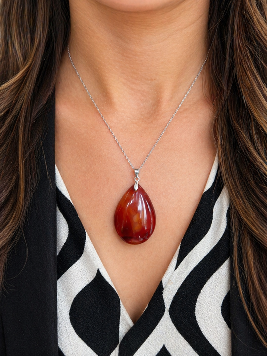 Collier en cornaline pierre naturelle – bijou cornaline femme en acier inoxydable argenté
