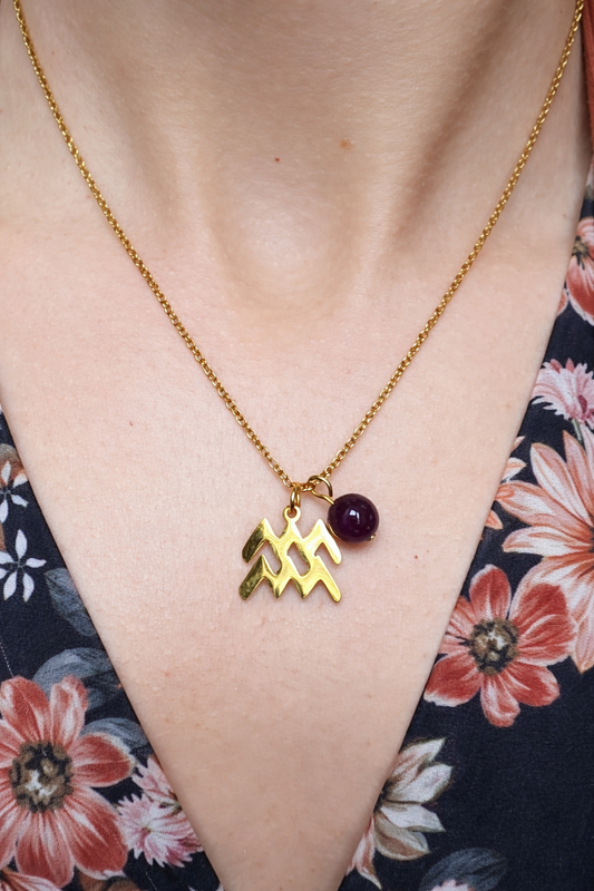 Collier Verseau en acier inoxydable doré – Pierres naturelles au choix & énergies astrologiques