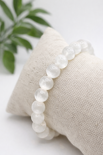 Bracelet Sélénite 8mm – Sélénite Vertus, Pierre Blanche