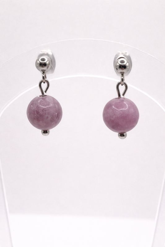 Boucles d’oreilles en Lépidolite – Acier argenté | Apaisement & Sérénité