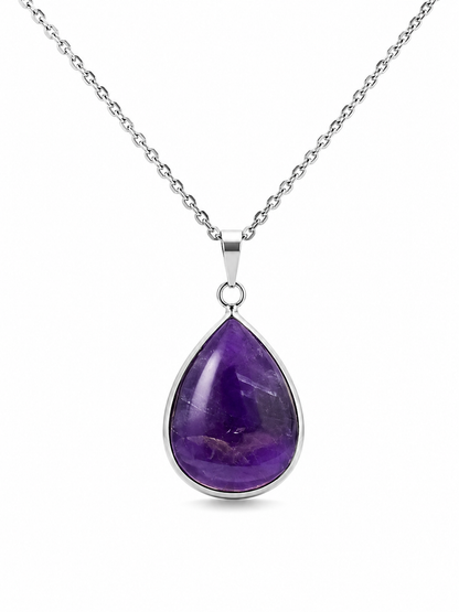Collier améthyste femme – acier inoxydable argenté, pierre naturelle de protection