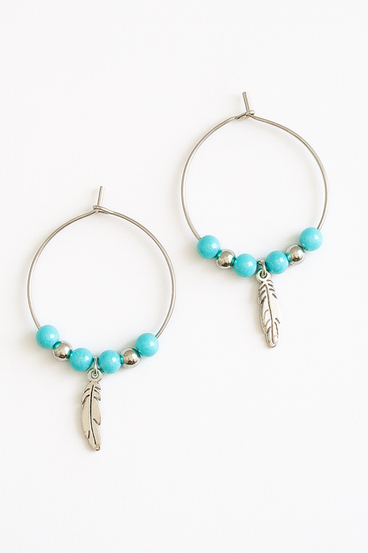 Créoles Turquoise & Acier Argenté – Élégance Bohème en Pierres Naturelles
