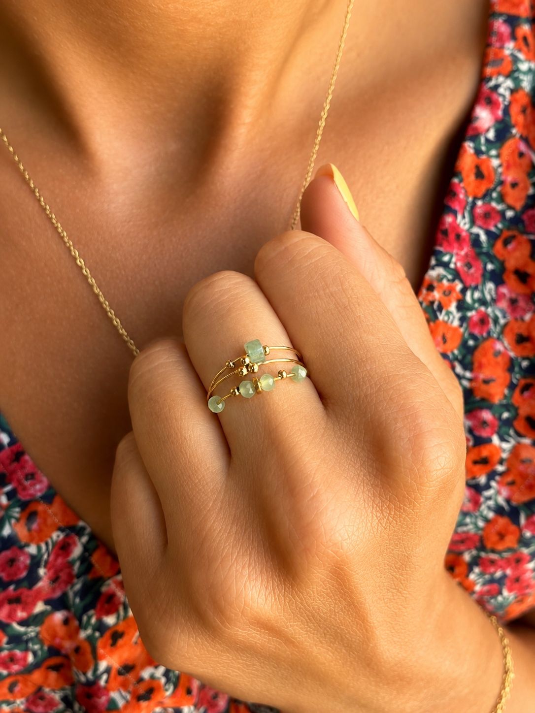 Bague Aventurine Femme – Pierre Naturelle & Acier Inoxydable Doré | Bijou Lithothérapie