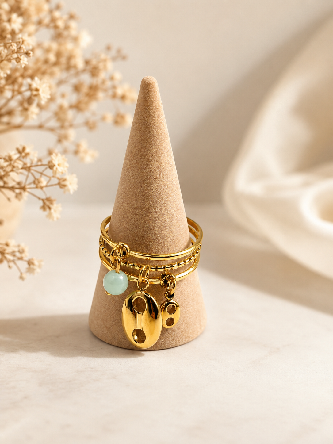 Bague Amazonite Femme – Pierre Naturelle & Acier Inoxydable Doré | Bague Lithothérapie