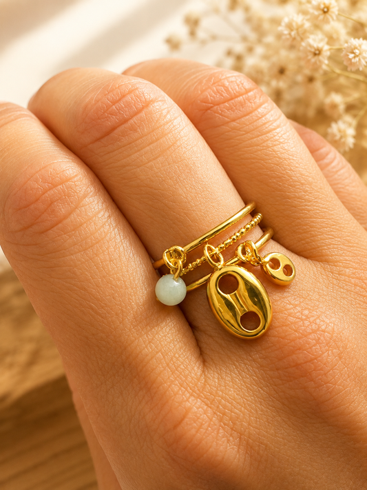 Bague Amazonite Femme – Pierre Naturelle & Acier Inoxydable Doré | Bague Lithothérapie