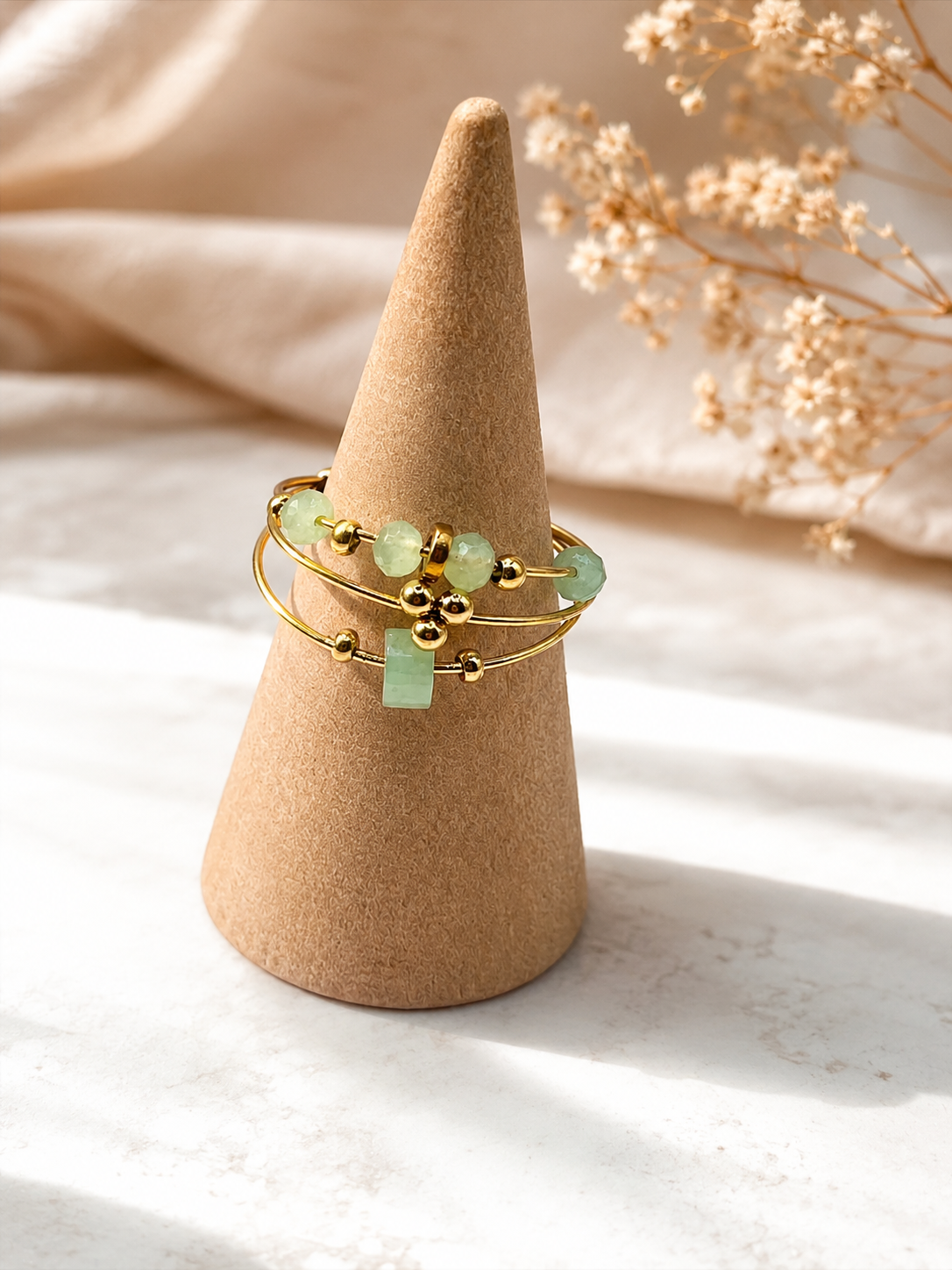 Bague Aventurine Femme – Pierre Naturelle & Acier Inoxydable Doré | Bijou Lithothérapie