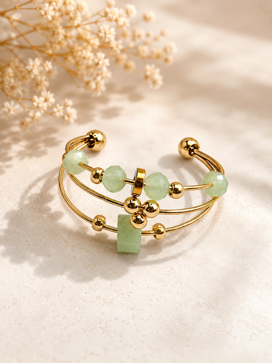 Bague Aventurine Femme – Pierre Naturelle & Acier Inoxydable Doré | Bijou Lithothérapie