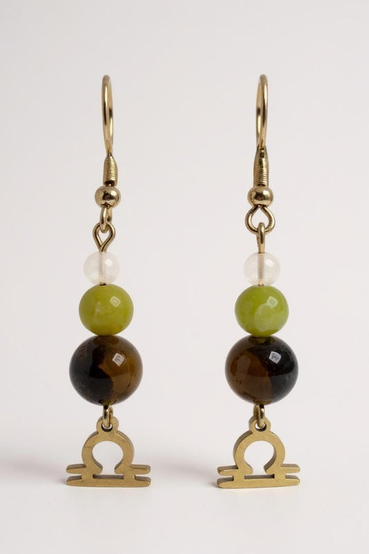 Boucles d’Oreilles Balance – Acier Doré & Pierres Naturelles Astrologiques