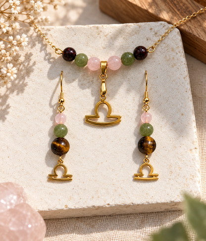 Parure Balance Dorée – Collier & Boucles d’Oreilles