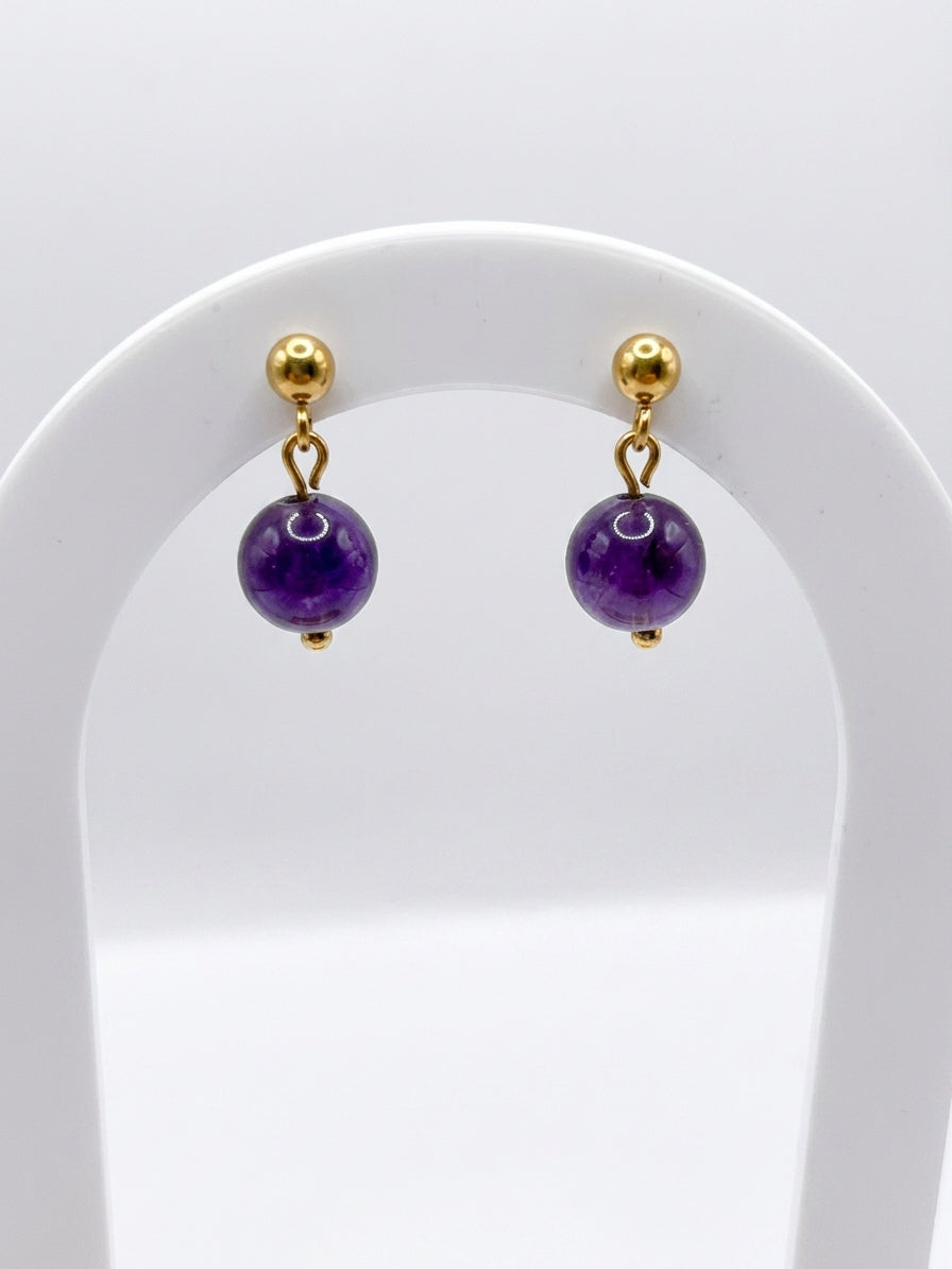 Boucles d’oreilles améthyste en acier inoxydable doré – pierre naturelle sérénité
