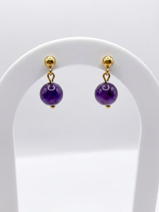 Boucles d’oreilles améthyste en acier inoxydable doré – pierre naturelle sérénité