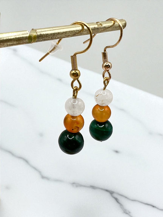 Boucles d’Oreilles Endométriose en Pierres Naturelles & Acier Doré – Bien-Être Féminin & Harmonie