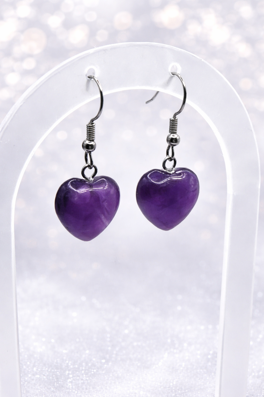 Boucles d’oreilles améthyste en acier inoxydable argenté – Pierre naturelle & apaisement
