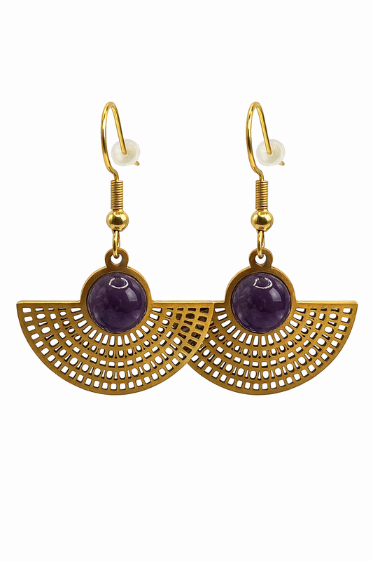 Boucles d’oreilles doré inoxydable & améthyste – élégance et protection