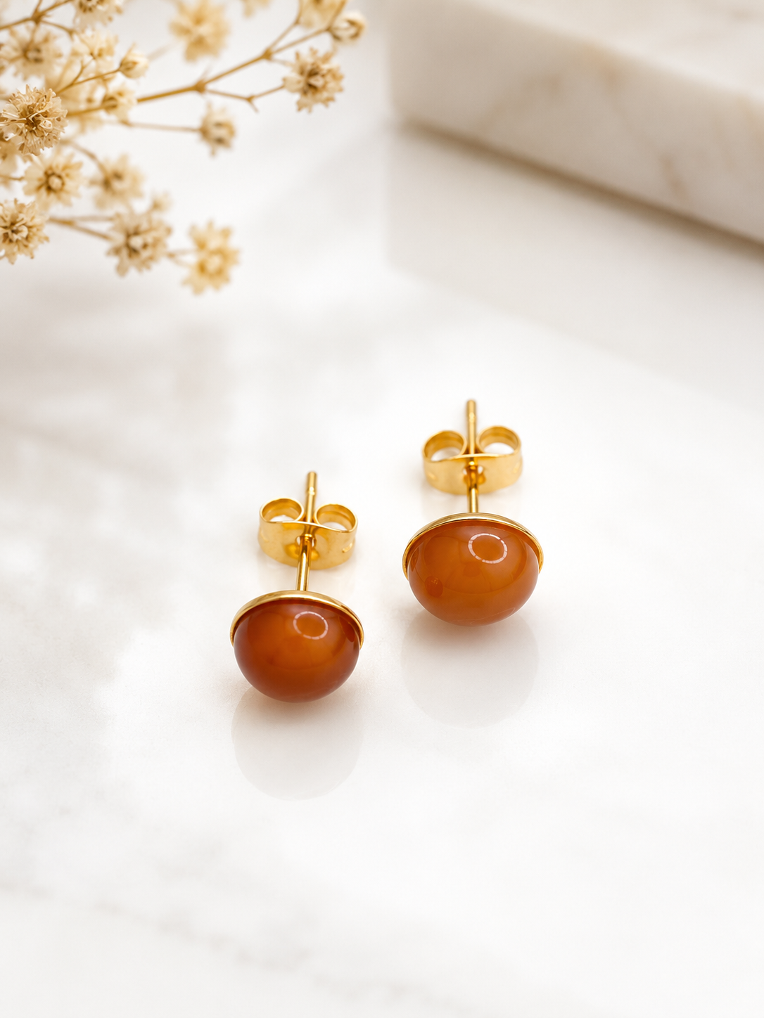 Boucles d'oreilles Cornaline en Acier Inoxydable doré – Bijou en Pierre Naturelle