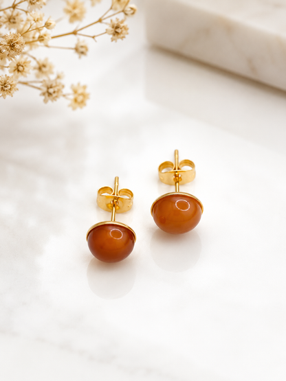 Boucles d'oreilles Cornaline en Acier Inoxydable doré – Bijou en Pierre Naturelle