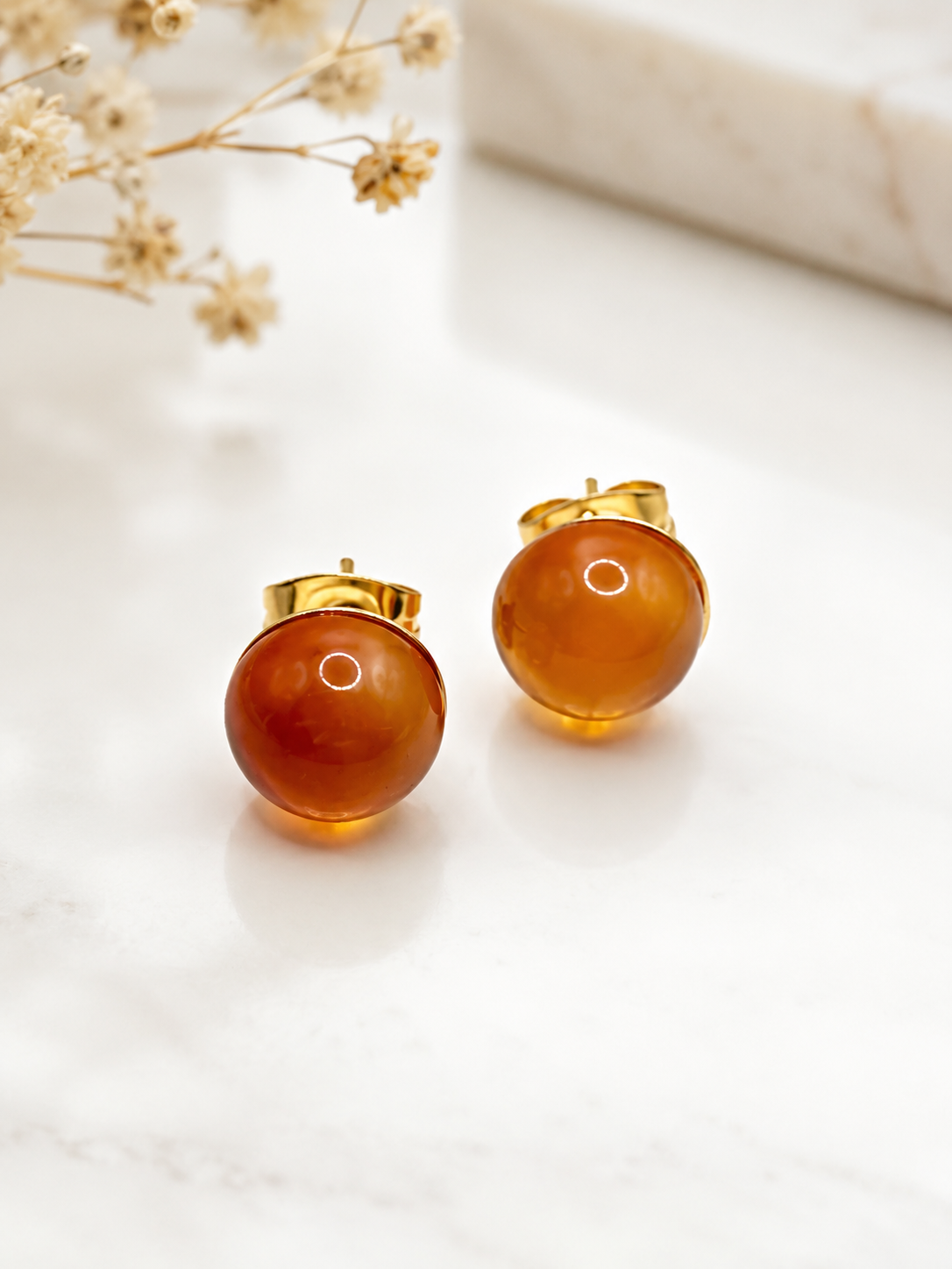 Boucles d'oreilles Cornaline en Acier Inoxydable doré – Bijou en Pierre Naturelle