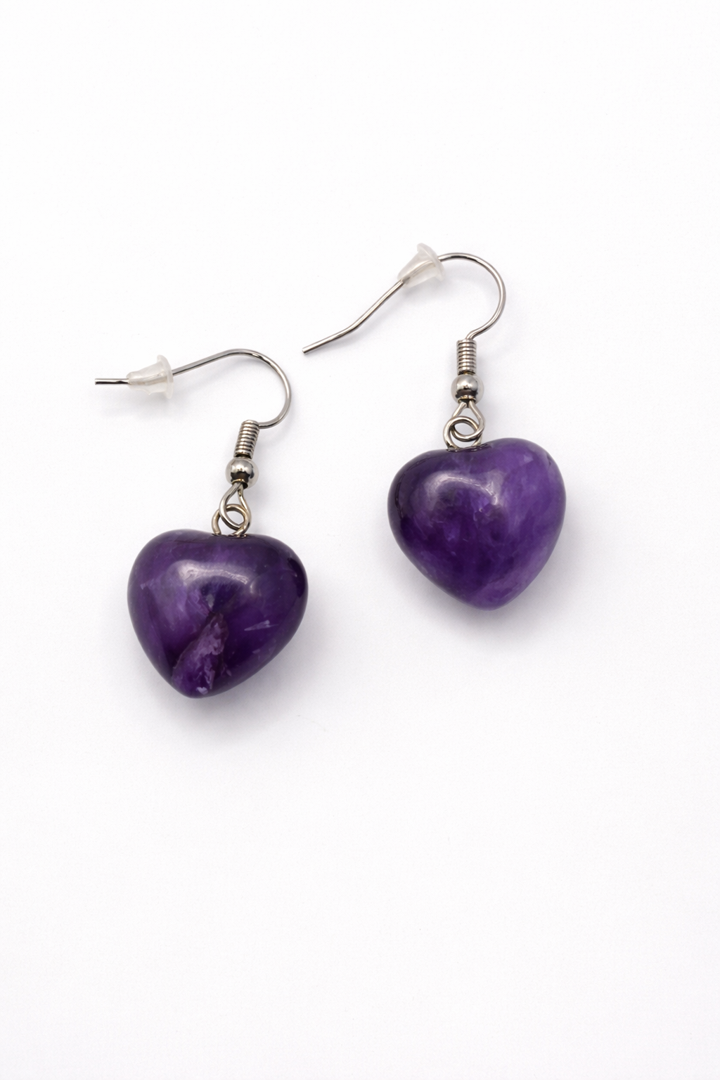 Boucles d’oreilles améthyste en acier inoxydable argenté – Pierre naturelle & apaisement