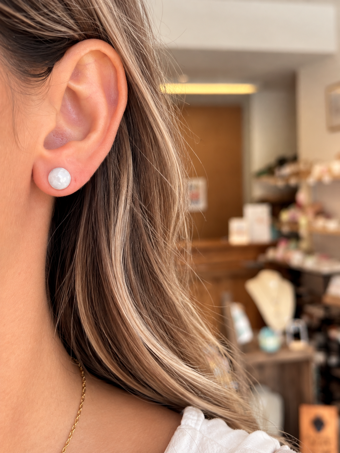 Boucles d’Oreilles Pierre de Lune en Acier Inoxydable Argenté – Bijou Femme