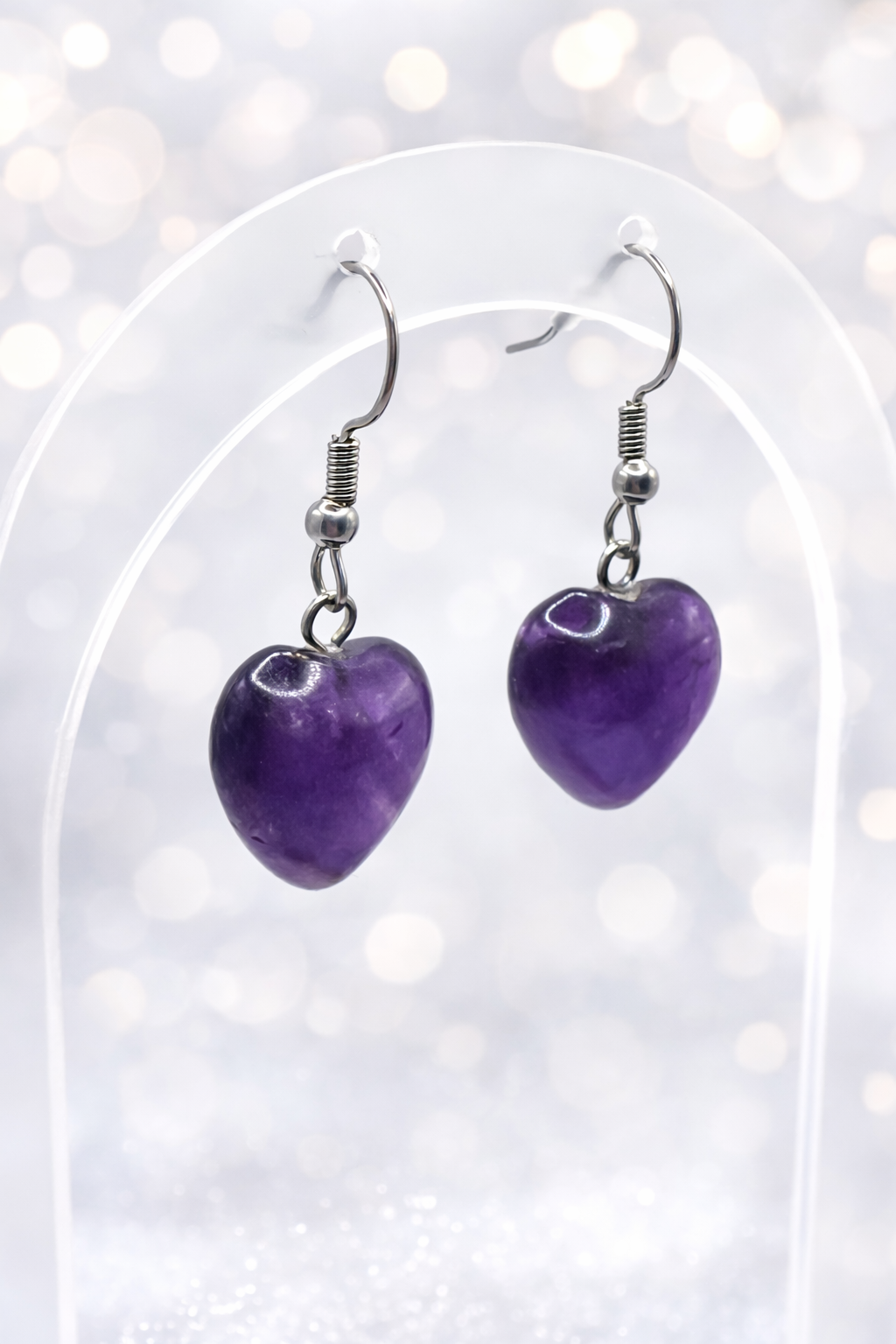 Boucles d’oreilles améthyste en acier inoxydable argenté – Pierre naturelle & apaisement