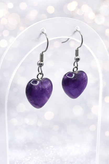 Boucles d’oreilles améthyste en acier inoxydable argenté – Pierre naturelle & apaisement