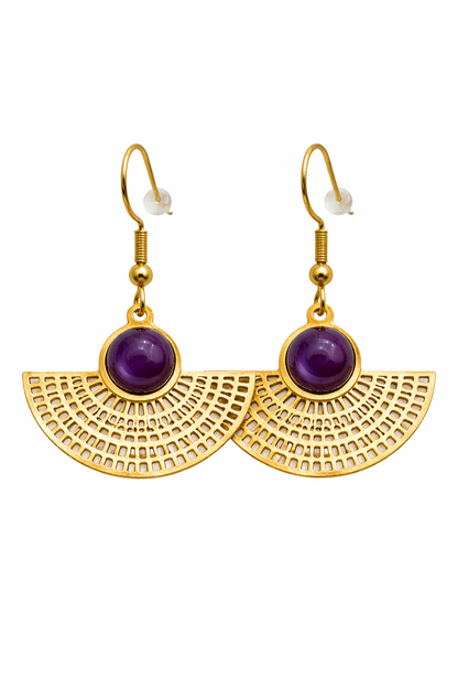 Boucles d’oreilles doré inoxydable & améthyste – élégance et protection