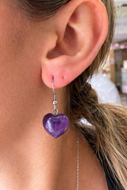 Boucles d’oreilles améthyste en acier inoxydable argenté – Pierre naturelle & apaisement