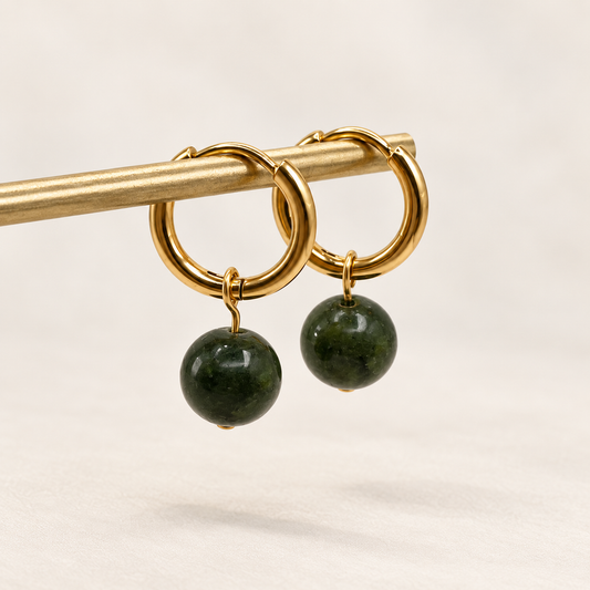 Créoles Jade Femme – Acier Inoxydable Doré