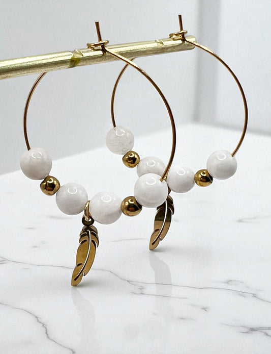 Boucles d’Oreilles Pierre de Lune Naturelle & Acier Doré – Intuition & Féminité